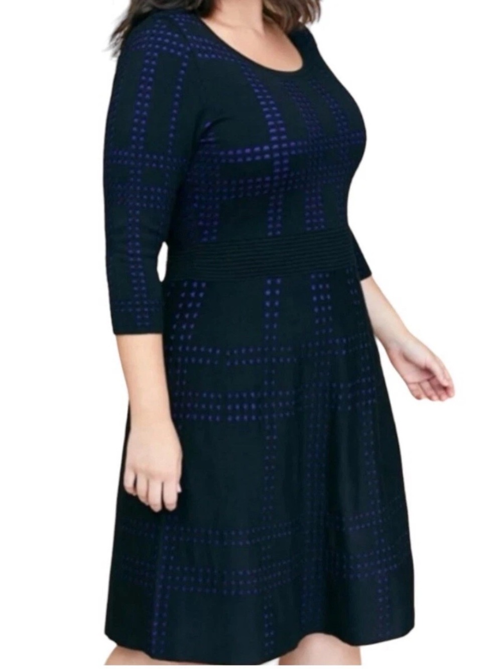 Lane Bryant Size 26 28 Black Blue Layered Look Knit Dress 3/4 Sleeve NWT!